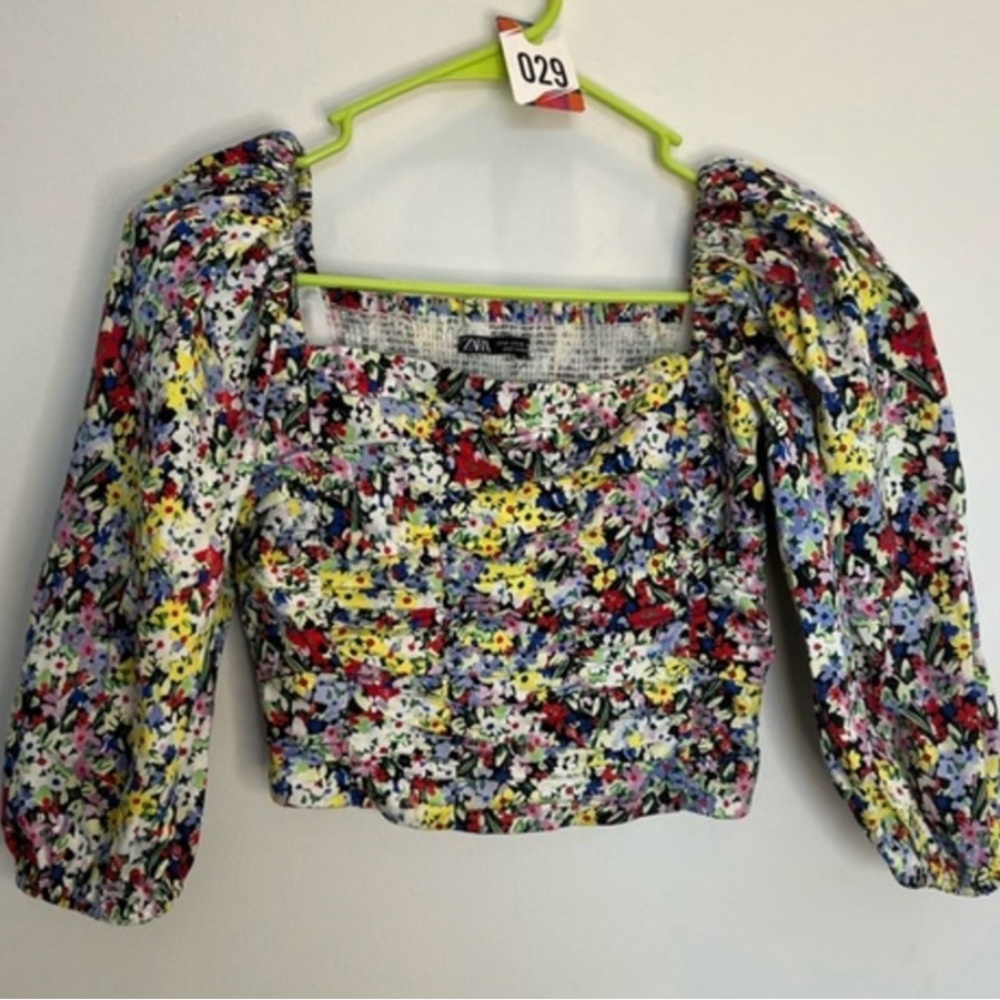 Zara Women's Floral Puff Sleeve Top - Multicolor